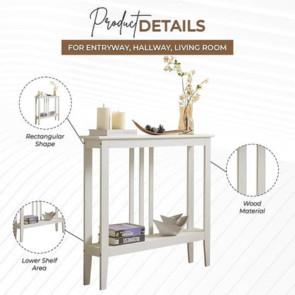 Kings Brand Furniture Narrow Console Table with Storage – Rectangular Entryway & Behind Sofa Table, Wood Accent Hallway Table for Foyer or Living Room, White