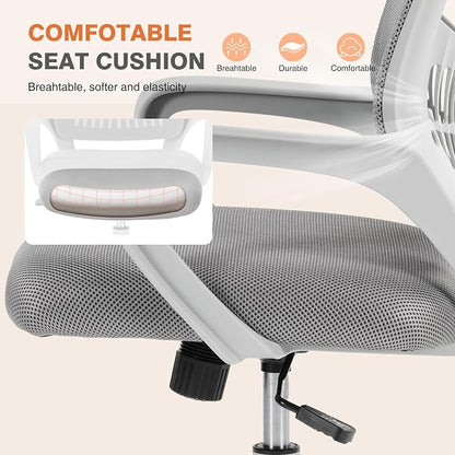 Sweetcrispy Home Office Managerial Executive Chair, Ergonomic Mesh Adjustable Swivel Mid-Back Computer Desk Chair with Comfortable Lumbar Support, Comfy Arms for Bedroom,Study