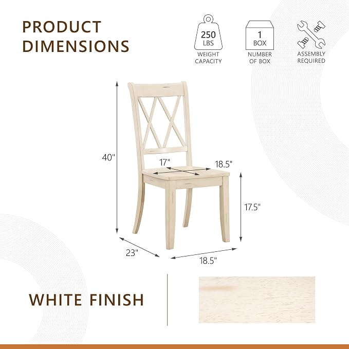 Lexicon Janina Dining Room Chairs Set of 2, Modern Farmhouse Dining Chairs Set of 2, Solid Wood, X Cross Back, for Traditional Modern Ranch Style Kitchen, Armless, Easy Assembly, White