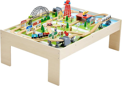 VEVOR Train Table, 120 Multicolor Pieces Wooden Kids Activity Table with Collapsible Storage Bin, 3-in-1 Wooden Train Set for Gaming, Drawing, Reading, Eating, Creative Toy Set for Kids Ages 3+