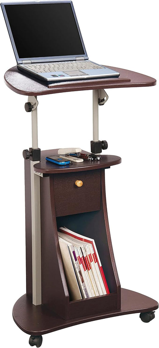 Techni Mobili Sit-to-Stand Rolling Adjustable Storage Medical Laptop Computer Cart, Chocolate, B005