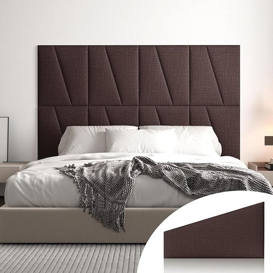 Peel and Stick Headboard Panels for Bed，Soft Padded Fabric Noise-Reducing Panels with Modern Stylish Design for Bedroom Decor (Coffee Brown, King)