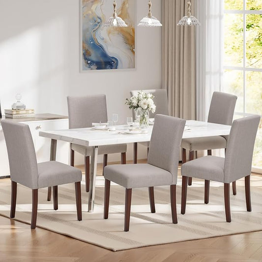 MALOL Upholstered Dining Chairs Set of 6, Modern Fabric Dining Room Chair, Wooden Dining Chair, Kitchen Side Chairs, Farmhouse Dinner Chair with High Back for Kitchen, Brown