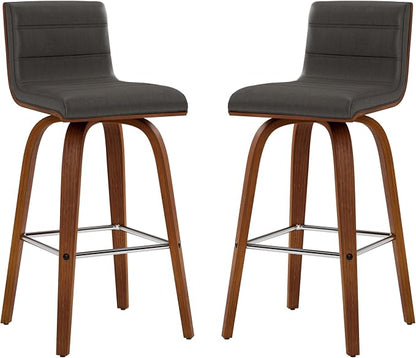 Vienna 26" Swivel Counter Stool in Walnut Wood Finish with Gray Faux Leather - Set of 3