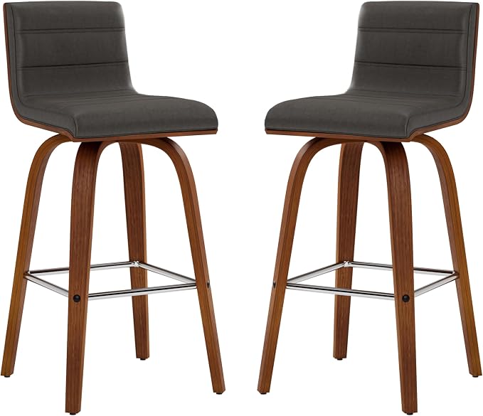 Armen Living Vienna 26" Counter Height Swivel Grey Faux Leather and Walnut Wood Bar Stool