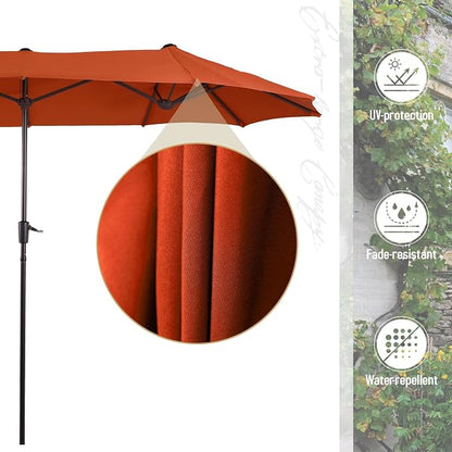 Sophia & William Patio Outdoor Table and Chairs Set with Umbrella Orange Red, Patio Dining Sets for 6, 7 Pieces Patio Table Set for Backyard Deck Porch Outside, Metal Table Rattan Chairs