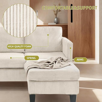 67'' L-Shaped Velvet Modular Sectional Couch Sofa with Ottoman, 3-Seat Convertible Cloud Deep Seat Sofa Couches for Living Room Bedroom Apartment, Cozy Chaise Lounge Sofas (Off White)
