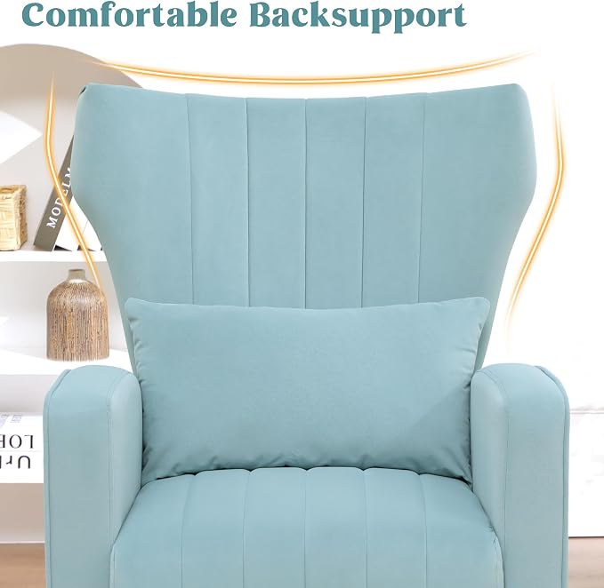 Modern Accent Chair Upholstered Living Room Chair,High Back Arm Chair with Metal Legs Lumbar Reading Chair for Bedroom, Apartment, Small Spaces Sky Blue