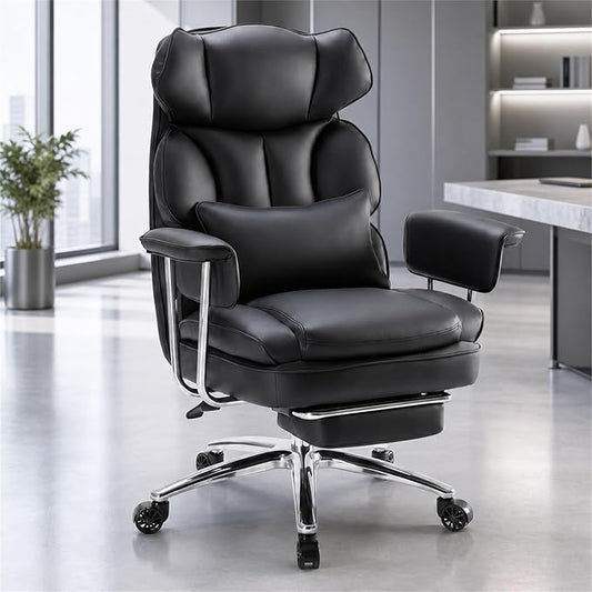 Executive Ergonomic Office Chair, PU Leather High Back Reclining Office Chair with Footrest and Lumbar Support, Height Adjustable Rolling Swivel Computer Chair for Home Office,Black