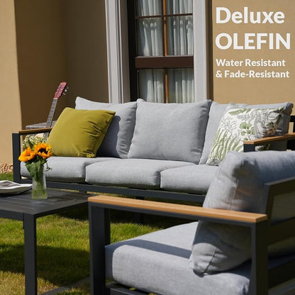 Sundale Outdoor Aluminum Patio Loveseat, All-Weather Outdoor Furniture with 6" Olefin Cushion & Wide Armrest, Outdoor Couch for Garden Deck Porch(Grey) | Heavy Duty