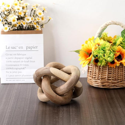 Yalikop 3 Link Wood Knot Decor Rustic Home Décor Accents Hand Carved Coffee Table Decoration, Boho Chain Link Decoration, Modern Shelf, Rustic Objects for Home Living Room Bedroom(Acacia Wood)