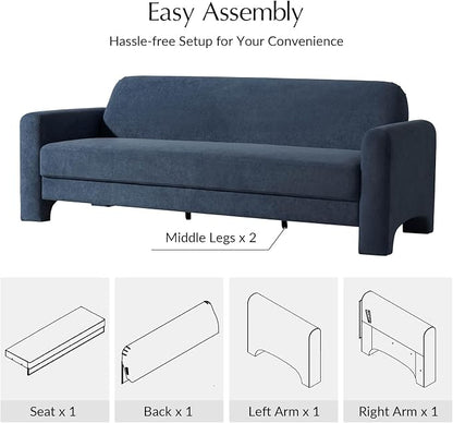 HULALA HOME 84" Modern Curved Sofa, 3 Seater Sofa for Living Room, Slate-Blue
