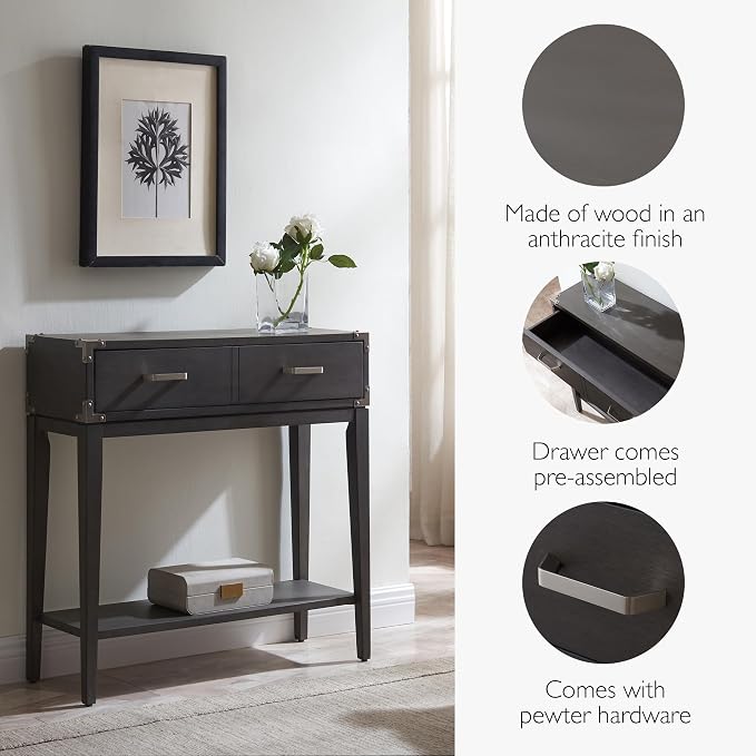 Leick Home 24032 Beckett One Drawer Hall Stand with Shelf for Living Room, Hallway, Entryway, Anthracite/Pewter