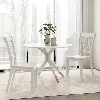 Giantex Wood Dining Chairs Set of 2 White, Armless Kitchen Chair w/Rubber Wood Frame, Cross Back, Contoured Seat, Farmhouse Wooden Side Chair, High Back Kitchen Chairs for Home Dining Room
