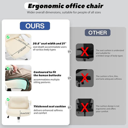 Fizzin Ergonomic Office Chair, 400 LBS Computer Chairs with Adjustable Lumbar Support, Breathable Mesh Desk Chair Ergonomic with Thickened Cushion, Comfy Home Office Desk Chair (Buff Beige)