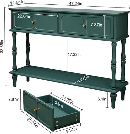 ARTPOWER Mid-Century Console Table for Entryway with 2 Drawers, Green Entryway Table with Storage Cabinets and Open Shelf, Narrow Long Couch Table Behind Sofa for Living Room, Foyer, Hallway