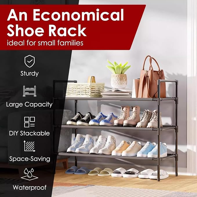 Multi Tier Shoe Rack for Closet Metal Wide Shoe Storage Organizer Oxford Fabric Cover Shoe Shelf for Entryway, Bedroom, Floor, Closet, Porch, Dorm, Living Room