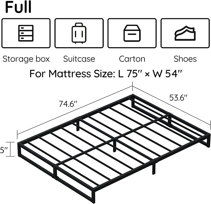 Richwanone 5 Inch Bed Frame Full Heavy Duty Metal Platform Bed, Black | Full Size Bed Frame, Mattress Foundation with Steel Slat Support, No Box Spring Needed, Easy Assembly
