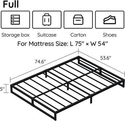 Richwanone 5 Inch Bed Frame Full Heavy Duty Metal Platform Bed, Black | Full Size Bed Frame, Mattress Foundation with Steel Slat Support, No Box Spring Needed, Easy Assembly