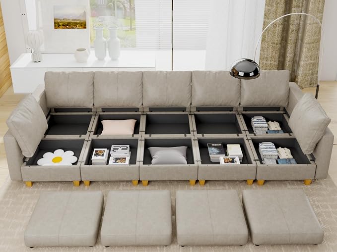 EASE MOOSE Faux Leather Sectional Modular Sofa， Modular Couch with Storage Sleeper Modular Sectional Sofa Couch Bed
