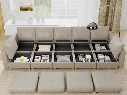 EASE MOOSE Faux Leather Sectional Modular Sofa， Modular Couch with Storage Sleeper Modular Sectional Sofa Couch Bed