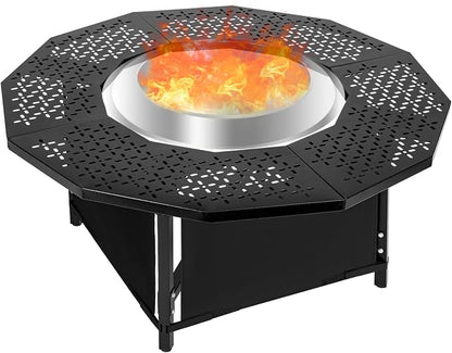 44 Inch Fire Pit Surround Tabletop for Solo Stove Bonfire up to 23.5" and Most Wood Burning Fire Pits, 24.5 in Inner, Coated Metal Outdoor Fire Pit Table with 360° Safety Barrier