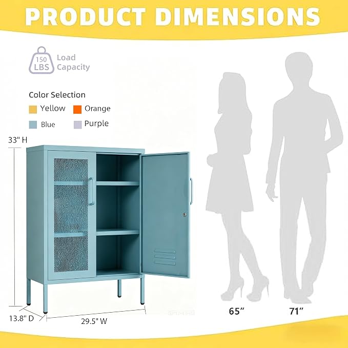 Blue Metal Locker CabinetsMetal Locker Storage Cabinet with Mesh Doors and Adjustable Shelves Coffee Bar Cabinet,Kitchen Pantry Storage Cabinets for Home, Office, Entryway and Hallway