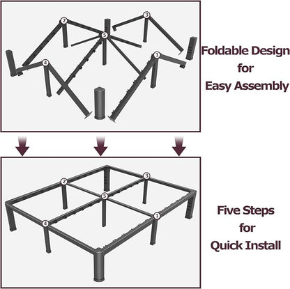 Bilily 10 Inch Low Bed Frame King with Round Corner Legs,3500 LBS Heavy Duty Low Profile King Size Bed Frame Metal Platform, No Box Spring Needed, Easy Assembly, Noise-free, Headboard Compatible,Black