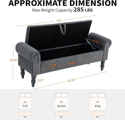 Storage Bench for Bedroom, 60" End of Bed Bench Premium Linen Upholstered Storage Ottoman, Entryway, Closet,Dark Grey