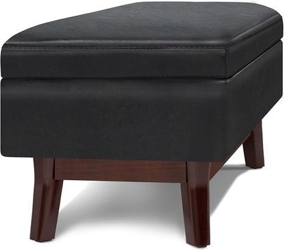 SIMPLIHOME Owen Rectangular Storage Ottoman - 48 inch Wide Upholstered Vegan Leather Lift-Top Ottoman in Midnight Black, Mid-Century Modern Ottoman for Living Room with Tufted Detail