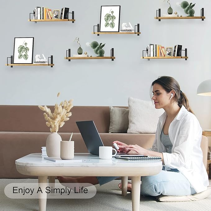 Floating Shelves, 24 Inches, Easy to Install, Wall Mounted, Set of 3, Rustic Wood for Décor, Storage for Living Room, Bathroom, Bedroom