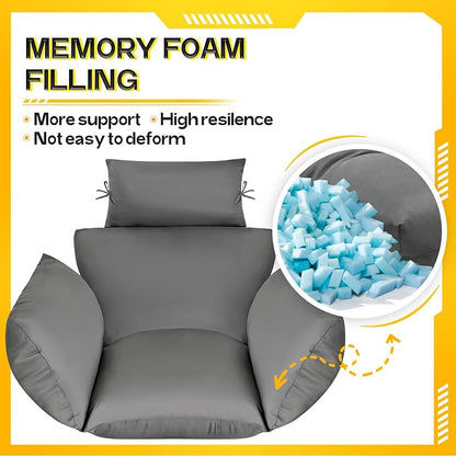 MAGIC ELEPHANT Egg Chair Cushion, Memory Foam Indoor Outdoor Hanging Egg Chair Cushion Replacement, Patio Basket Swing Cushion with Headrest (Gray)