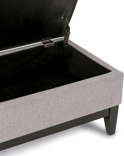 SIMPLIHOME Oregon Storage Ottoman Bench with Tray - 42 inch Wide Upholstered Linen Look Fabric Rectangle Storage Ottoman Bench in Cloud Grey, Transitional Tufted Ottoman for Living Room with Lift Top