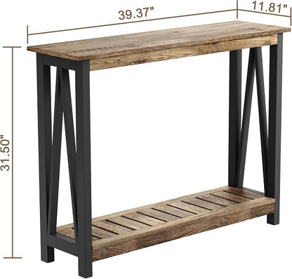 ChooChoo Farmhouse Console Table, Rustic Vintage Narrow Sofa Table for Entryway, Living Room, Hallway, 40 Rustic Oak & Black