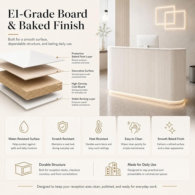Modern Reception Desk, Reception Desk with Counter for Office and Salon | Power Outlet Lockable Cabinet Keyboard Tray Privacy Panel Cable Grommet Open Storage Storage Cabinet