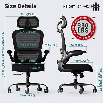 TRALT Office Chair Ergonomic Desk Chair, 330 LBS Home Mesh Office Desk Chairs with Wheels, Comfortable Gaming Chairs (1, Black)