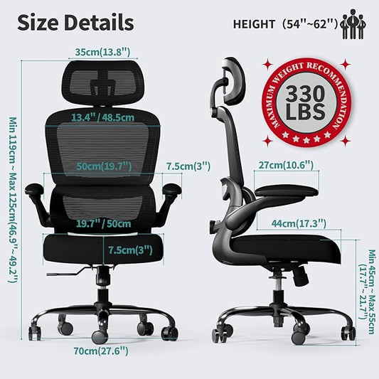 TRALT Office Chair Ergonomic Desk Chair, 330 LBS Home Mesh Office Desk Chairs with Wheels, Comfortable Gaming Chairs (1, Black)