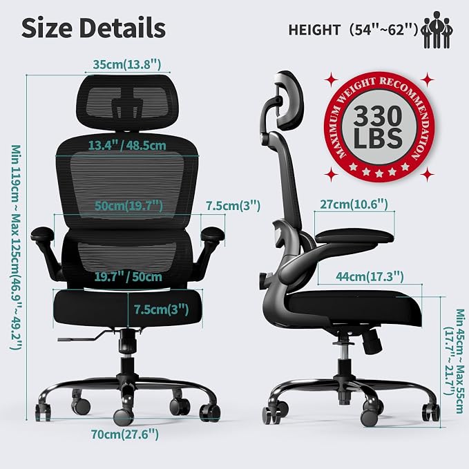 TRALT Office Chair Ergonomic Desk Chair, 330 LBS Home Mesh Office Desk Chairs with Wheels, Comfortable Gaming Chairs Black Pack of 3