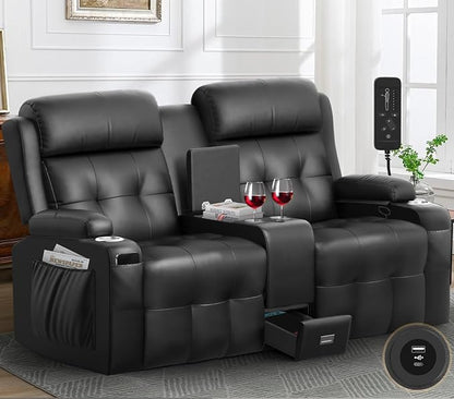 880LBS Big and Tall Reclining Loveseat, Loveseat Recliner with 8-Gear Silent Massage, 90% Pre-Assembled Home Theater Seating with USB-A & Type-C, Wall Hugger Recliners RV Loveseat Sofa for Living Room