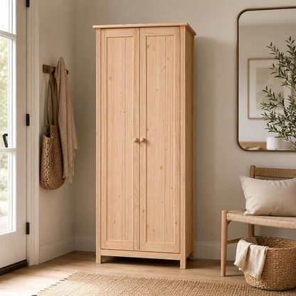 From the Tree Furniture Wardrobe – 2-Door Armoire, Unfinished Pine, 29.52″ W × 20.86″ D × 70.86″ H – Bedroom Closet with Adjustable Shelves & Hanging Rail, Stain-Ready