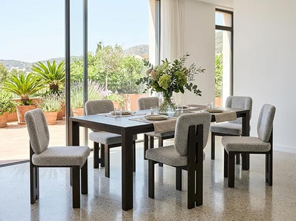 CIMOTA Boucle Dining Chairs Set of 6, Mid-Century Modern Upholstered Accent Chairs with Soft Curved Backrest and Solid Wood Legs for Kitchen, Dining Room, or Living Room, Gray