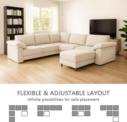 Oversized Modular Cloud Couch with Removable Washable Cover, L/V-Shaped Sectional for Large Living Room, Plush Chenille & Deep Seat（Beige）