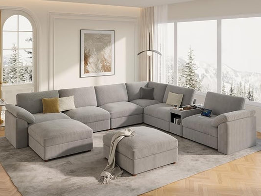 EASE MOOSE Sectional Modular Sofa, Oversized U Shape Sectional Couch Wide Deep seat Sectional Sofa, Comfortable Grey Modular Sofa,Light Gray