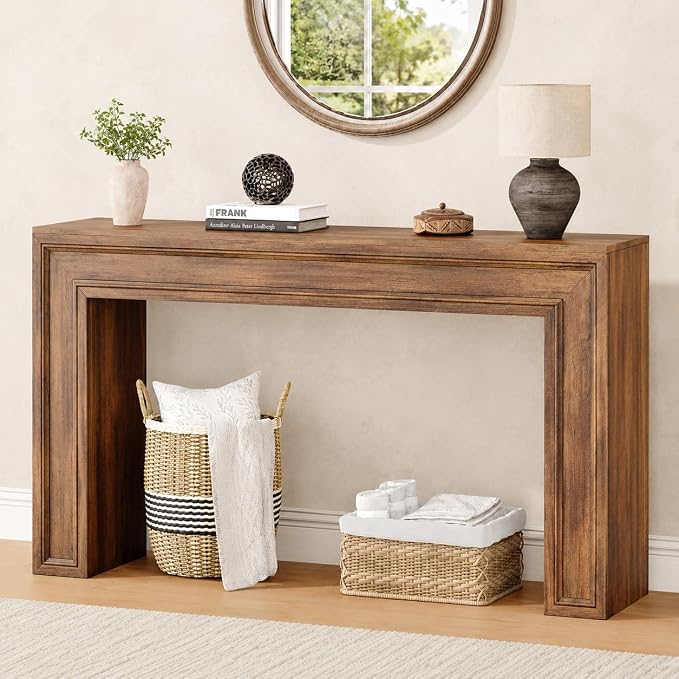 Rresyet 55 Inch Long Console Table, Sofa Table Behind Couch, Entryway Table, Farmhouse Entryway Table for Entrance, Hallway, Living Room (Wood)