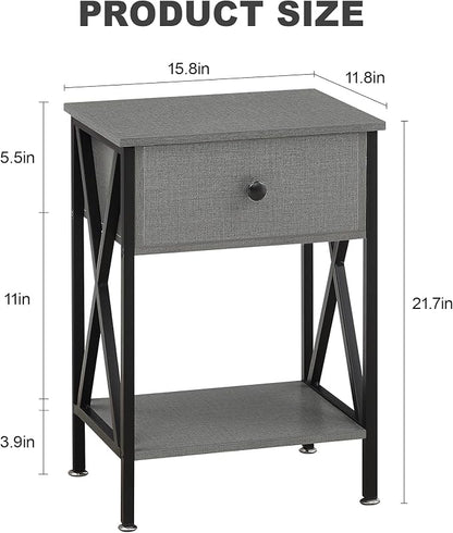 VECELO Nightstand,Modern Bedside End Table, Night Stand with Drawer and Storage Shelf for Living Room Bedroom, Industrial Metal Frame
