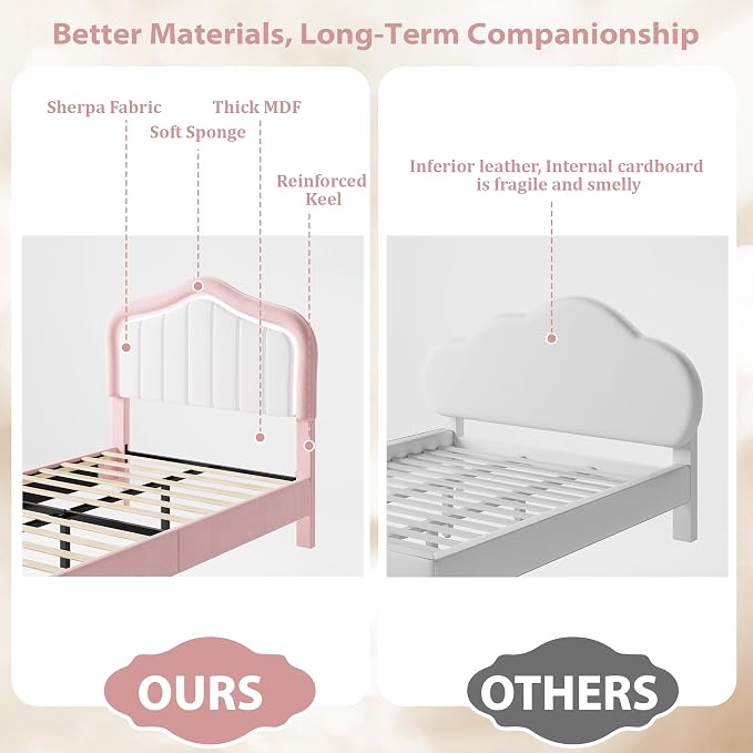 Twin Upholstered Bed Frame With Storage Drawer and Smart Led Headboard, Princess Twin Size Platform Bed Frames for Kids/Girls, Wooden Slats Support, No Box Spring Needed, Easy Assembly, Pink