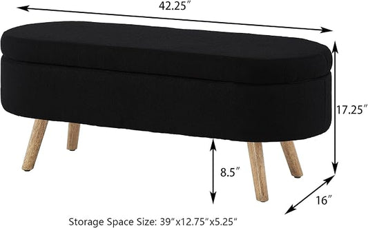 42.25" Ottoman with Storage, Storage Ottoman Bench with Safety Hinge, Foam End of Bed Bench, Upholstered Entryway Bench for Bedroom, Living Room & Window, Holds up to 330 lb, Black
