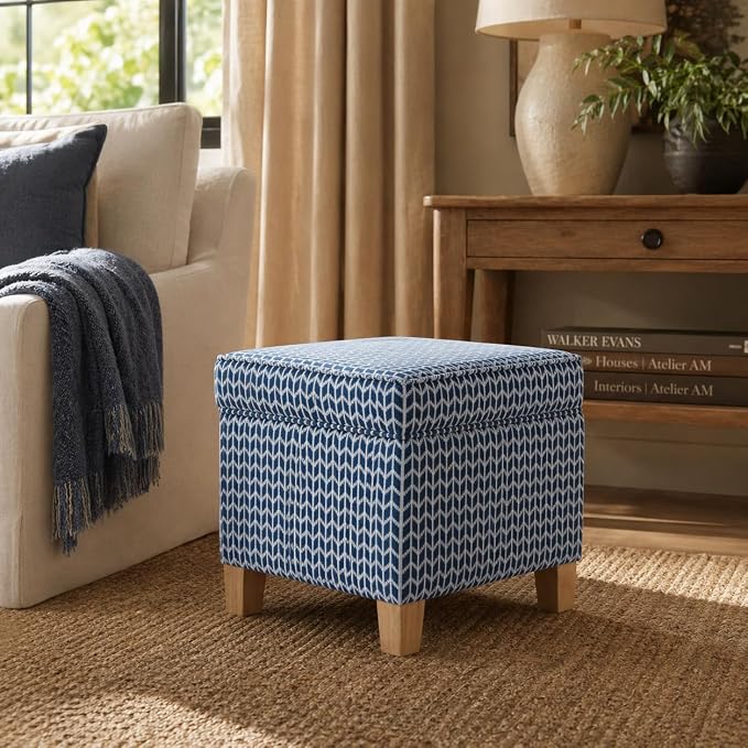 HomePop 18" Classic Square Storage Ottoman - Blue Chevron Print