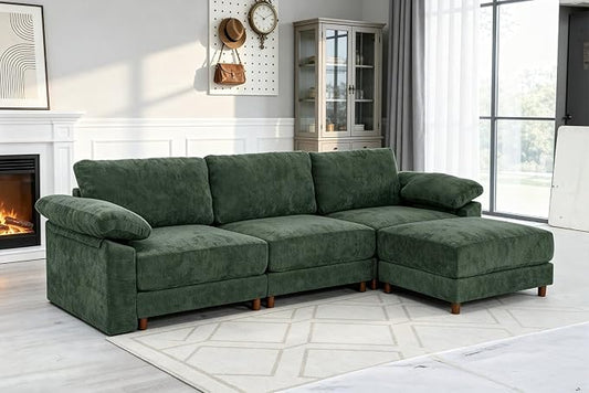 Oversized L Shaped Sectional Couch for Living Room, Extra Large Deep Seat Modular Sectional Sofa with Washable Covers, Modern Cloud Couch for Apartment, Bedroom (Green, L Shape 4 Seat)
