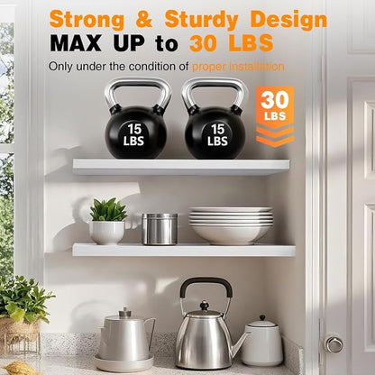 BAYKA Floating Shelves, 47.2 inches Long Heavy Duty Wall Mounted Rustic Wood Shelves for Bathroom, Bedroom, Living Room, Kitchen, Office, Hanging Shelf for Books/Storage/Decor(White,Set of 2)